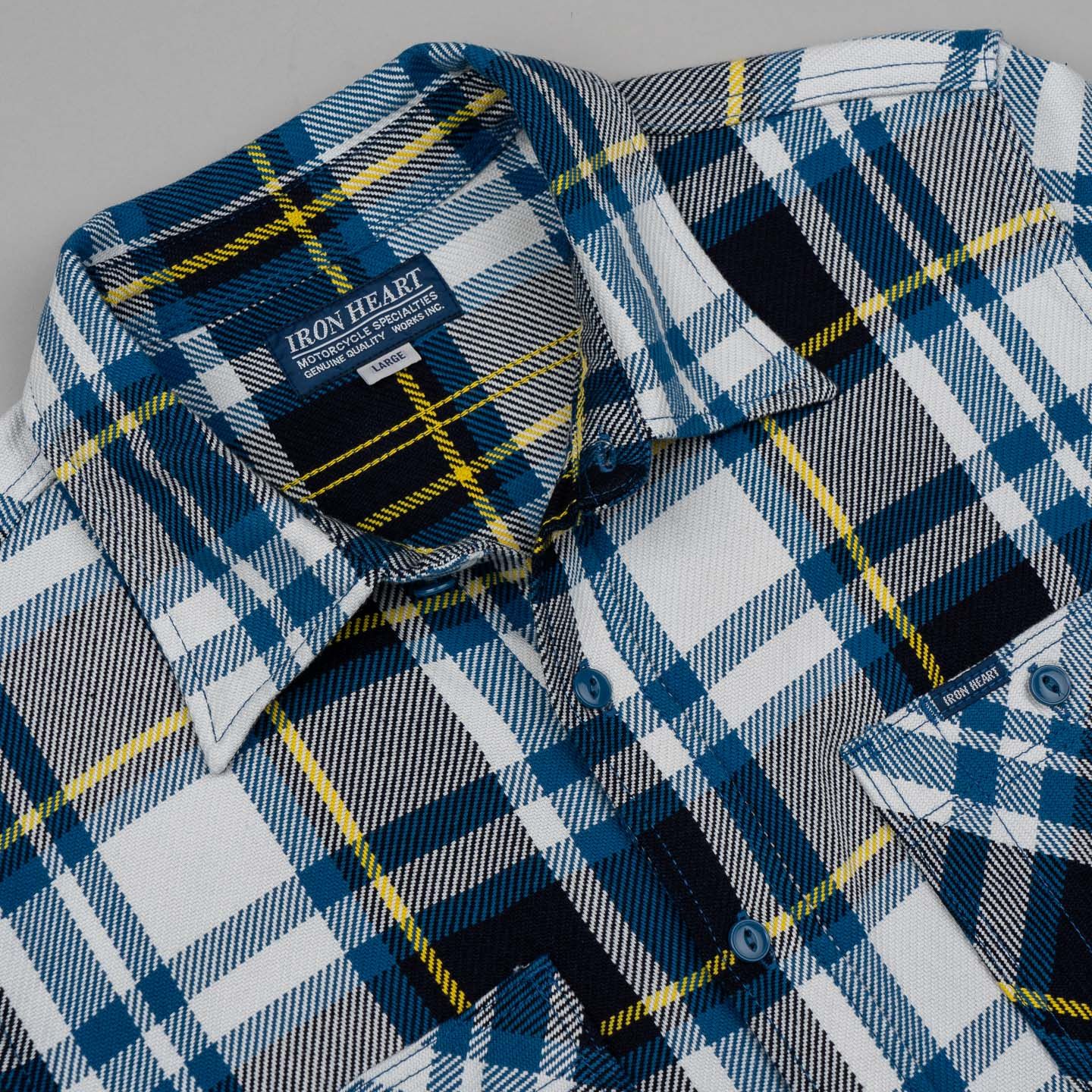 9oz Selvedge American Check Work Shirt Blue - Iron Heart | R&H