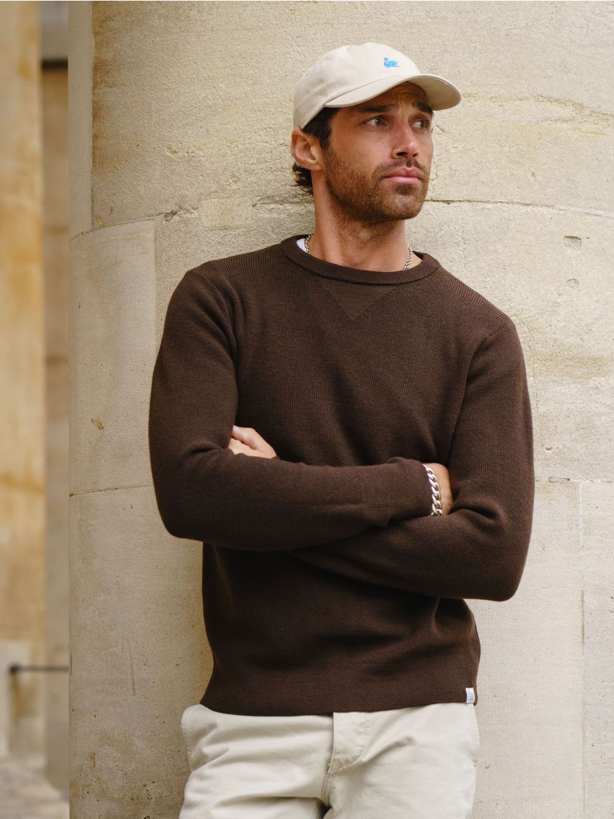 Merz b. Schwanen Merino Wool Crew Neck Sweater - Coffee