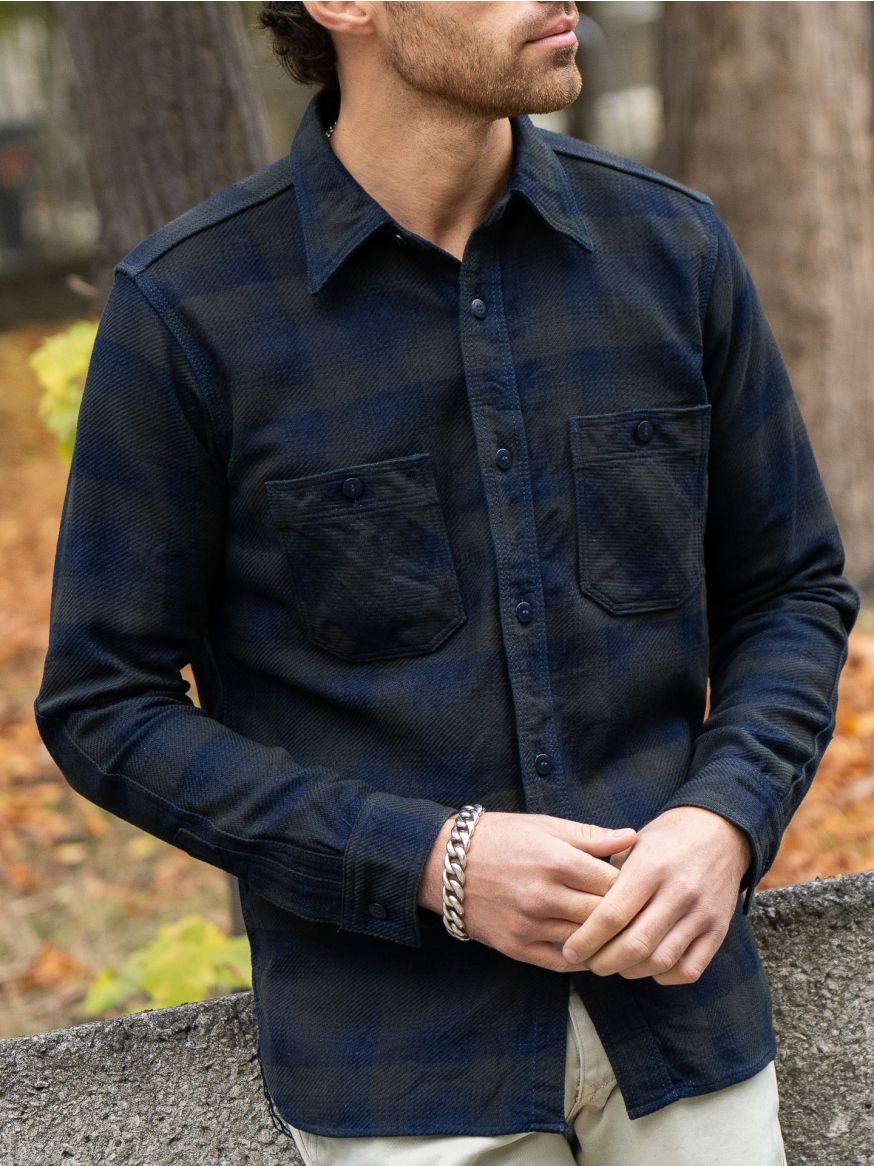 Samurai Rope-Dyed Heavy Flannel Work Shirt - Indigo