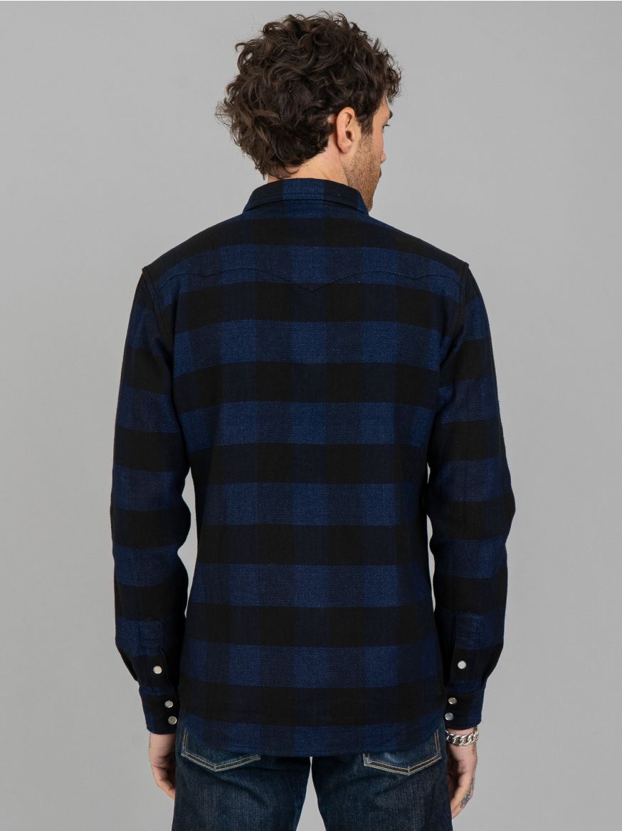 The Flat Head Block Check Western Flannel - Indigo