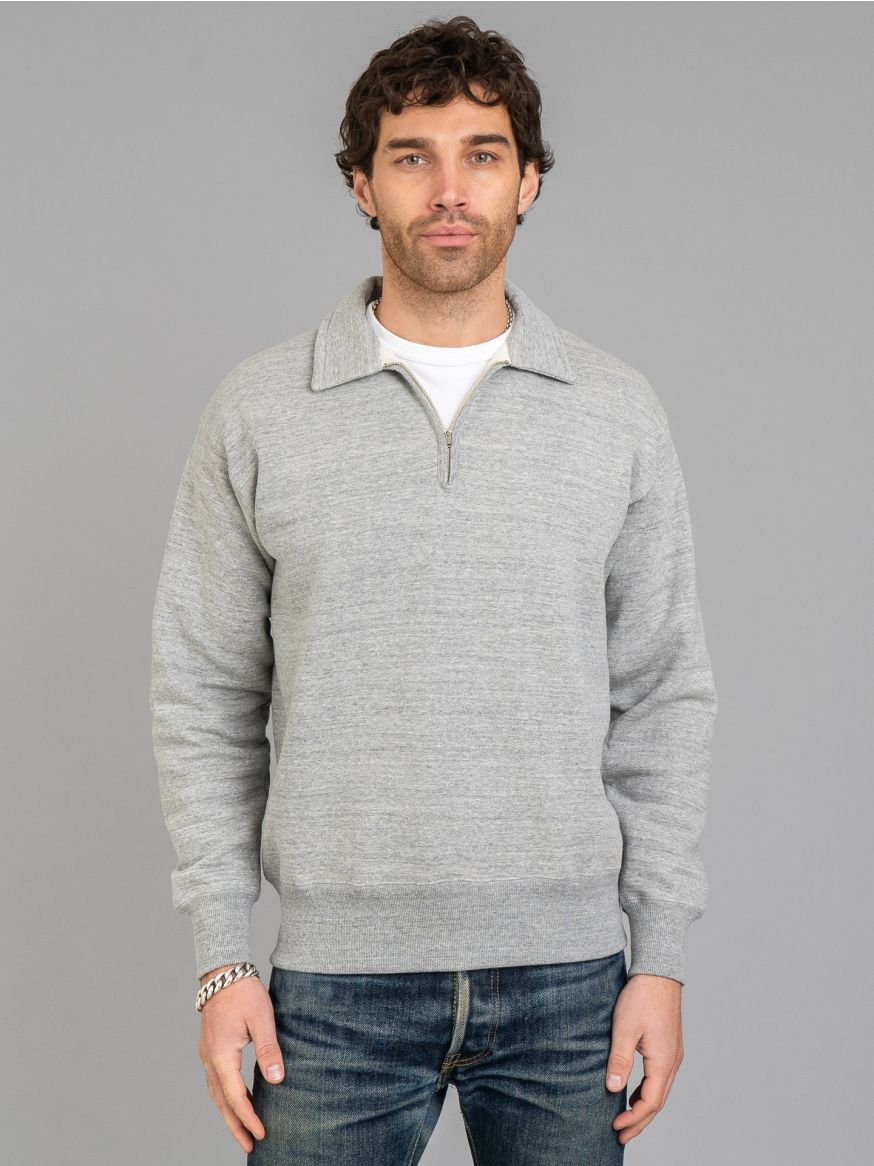 The Real McCoy’s 10oz Loopwheeled 1/4 Zip Sweatshirt - Grey