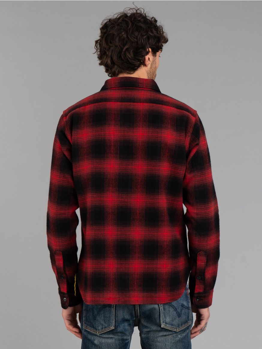 Iron Heart IHSH-265 Ultra Heavy Flannel Ombré Check Work Shirt - Red/Black