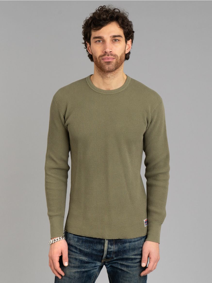 Iron Heart Long Sleeved Thermal Crew Neck Top - Olive