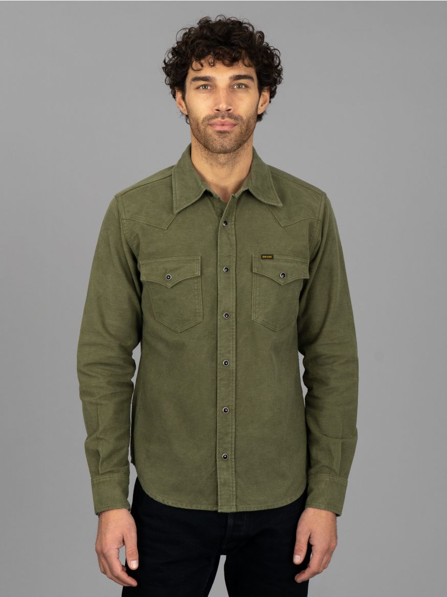 Iron Heart IHSH-330 9oz Raised Whipcord Western Shirt - Olive