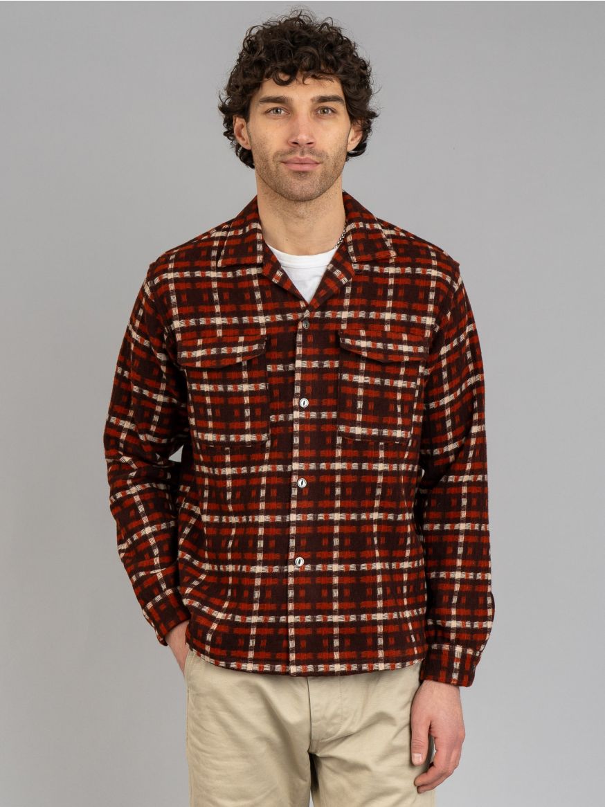 The Real McCoy's Wool Stripe Open Collar Shirt - Brown/Orange