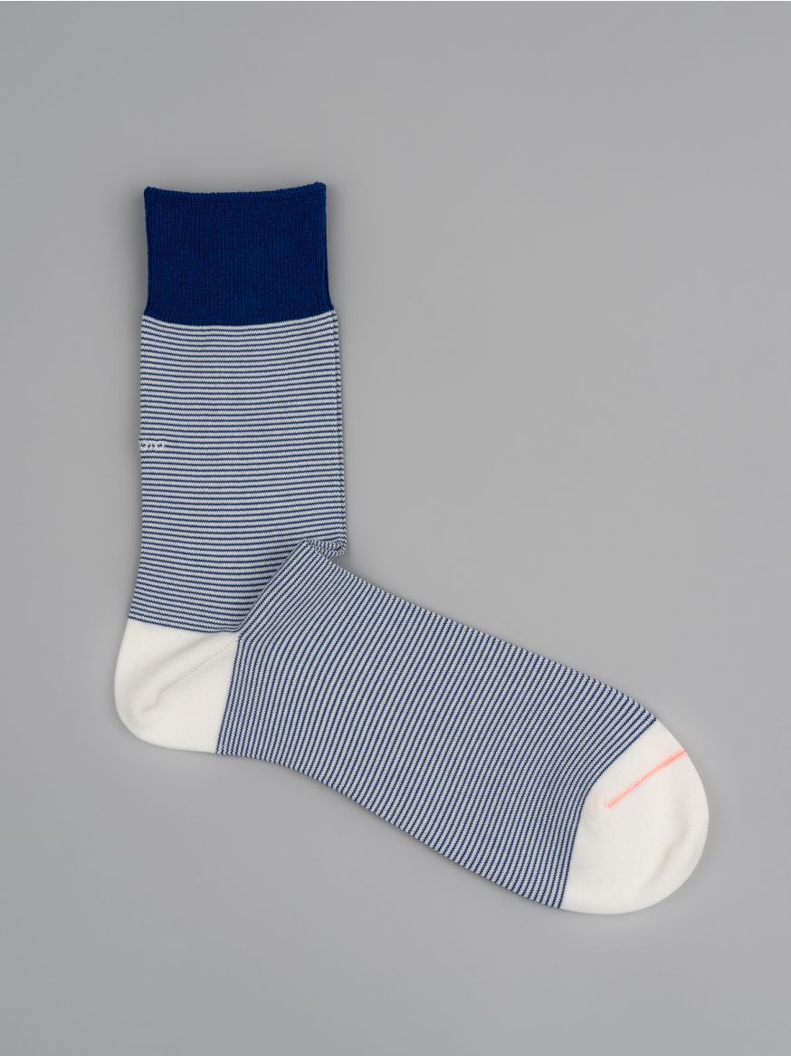 Rototo Fine Stripe Mini Crew Socks - Dark Blue
