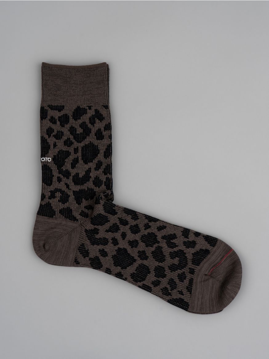 Rototo Leopard Mini Crew Socks - Charcoal