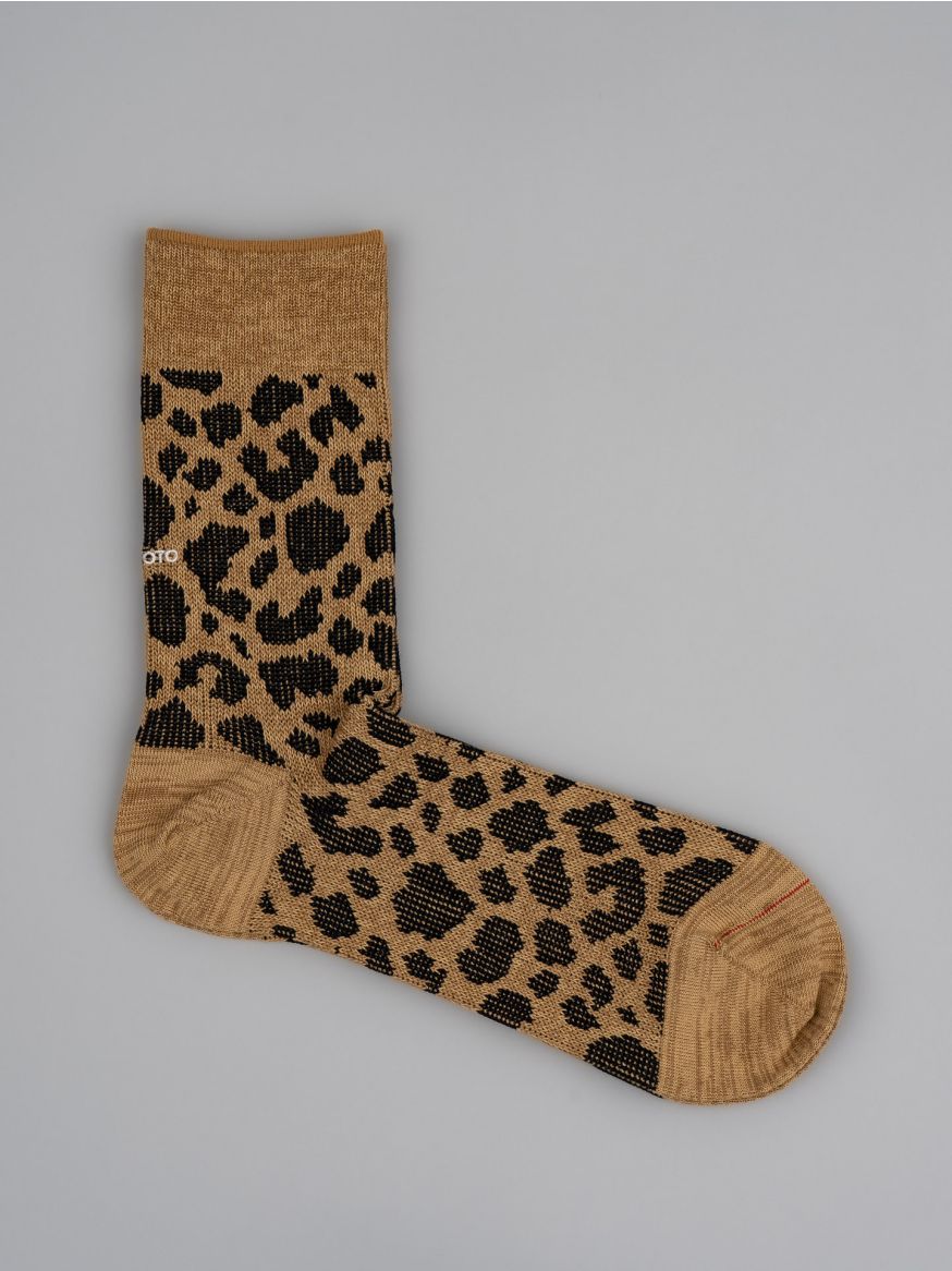 Rototo Leopard Mini Crew Socks - Beige