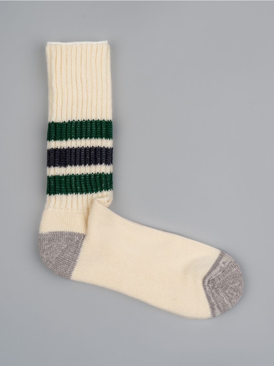 Rototo Coarse Ribbed Oldschool Socks - Green & Charcoal
