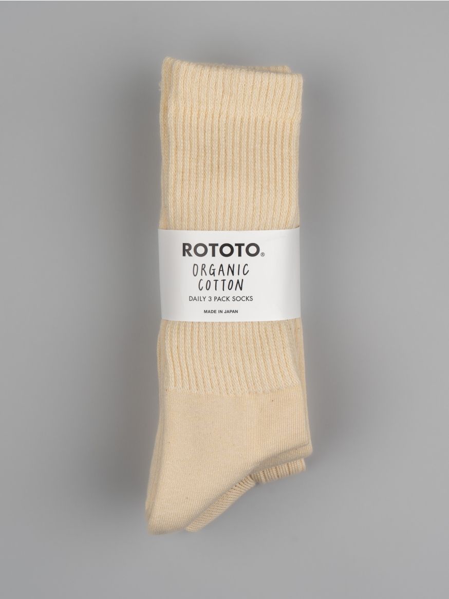 Rototo Organic Daily Crew Socks (3-Pack) - Ecru