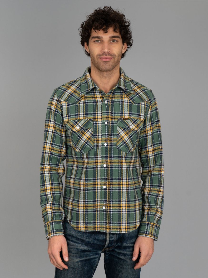 Iron Heart IHSH-337 Ultra Heavy Western Flannel - Green Tartan Check