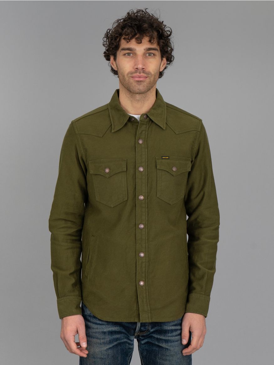 Iron Heart IHSH-331 12oz Moleskin CPO Shirt - Olive