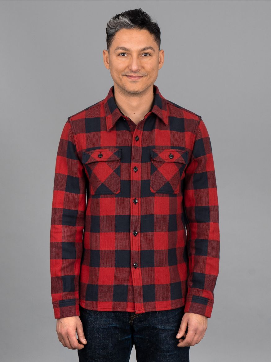The Flat Head Block Check Work Flannel - Red/Charcoal