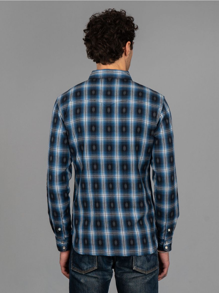 The Flat Head Native Check Western Shirt - Sax Blue