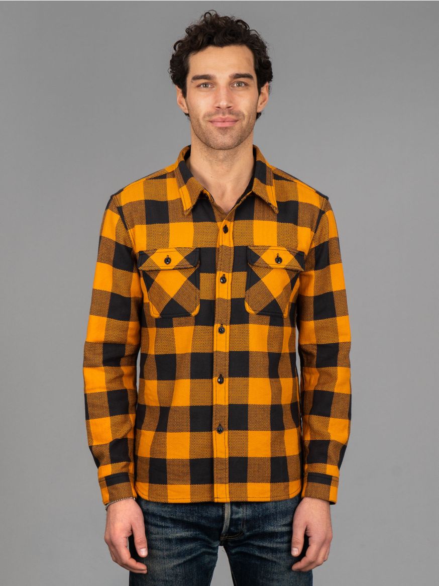 The Flat Head Block Check Work Flannel - Orange/Charcoal