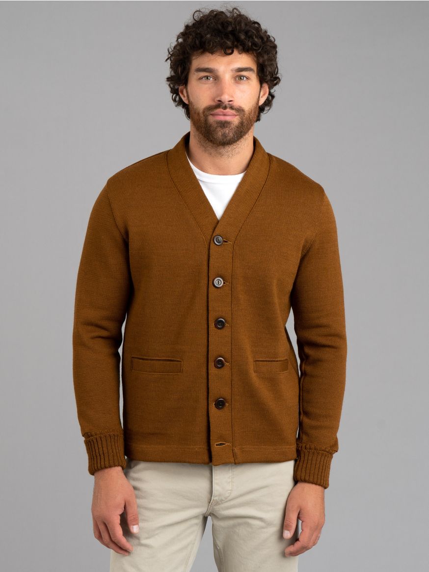 Dehen Extra Heavy Worsted Wool Classic Cardigan - Whiskey