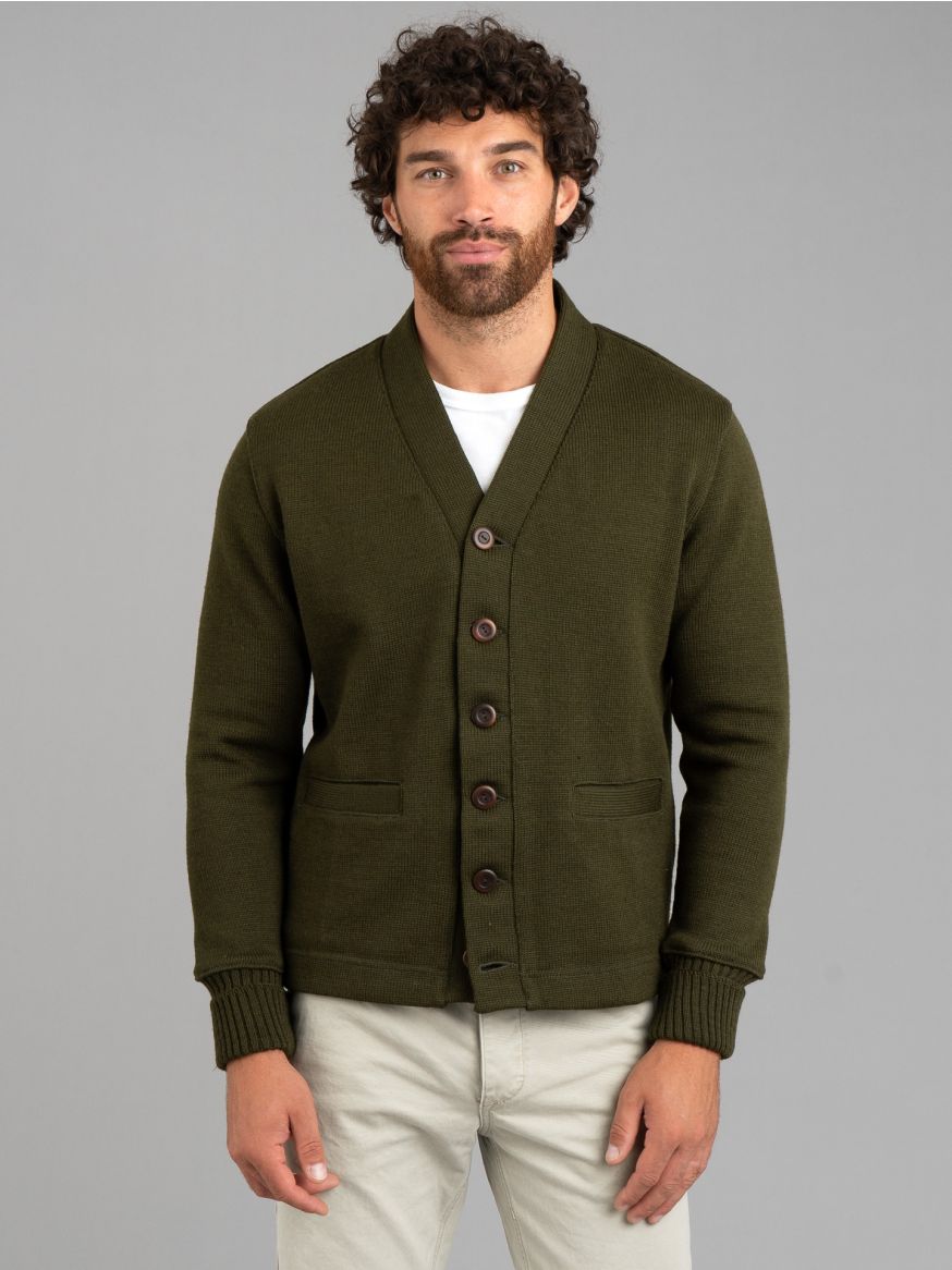 Dehen Extra Heavy Worsted Wool Classic Cardigan - Loden
