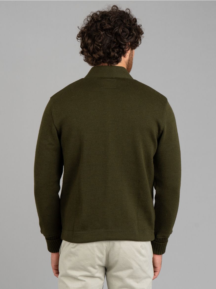 Dehen Extra Heavy Worsted Wool Classic Cardigan - Loden