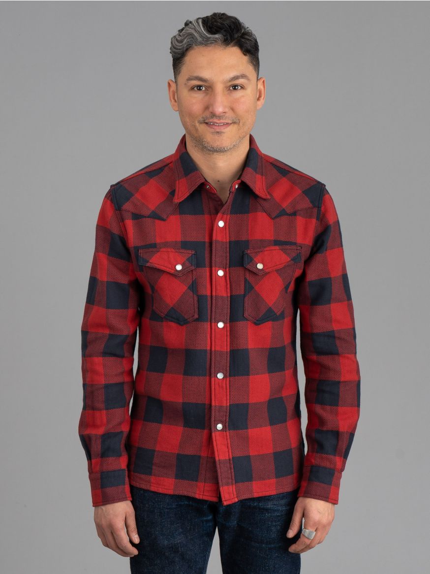 The Flat Head Block Check Western Flannel - Red/Charcoal