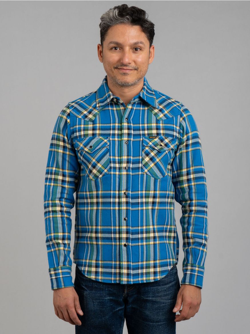 Iron Heart IHSH-370 Ultra Heavy Western Flannel - Blue Tartan Check