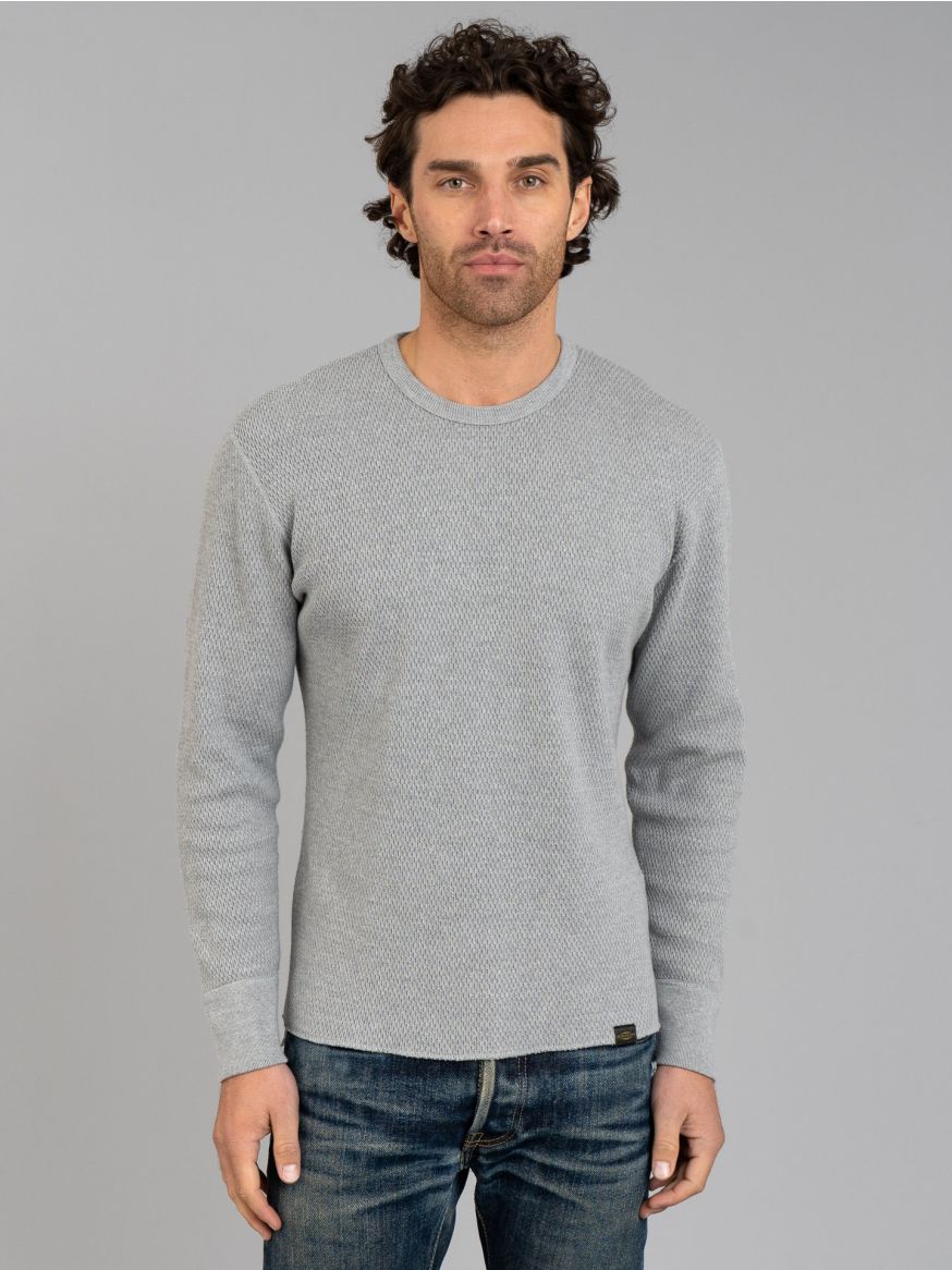 Iron Heart Cotton Knit Crew Neck Long Sleeved Thermal Sweater - Grey