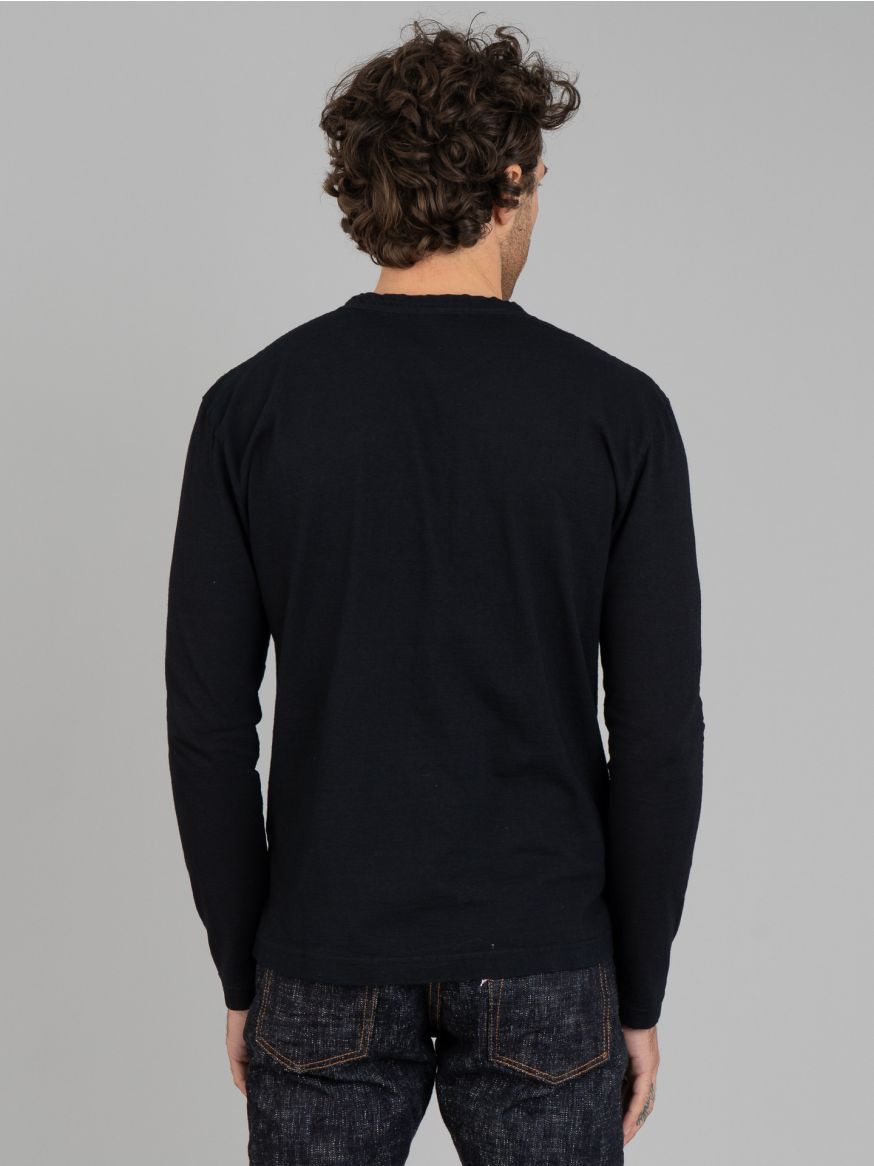 Pure Blue Japan Yarn Dyed Long Sleeve  T Shirt - Black Indigo