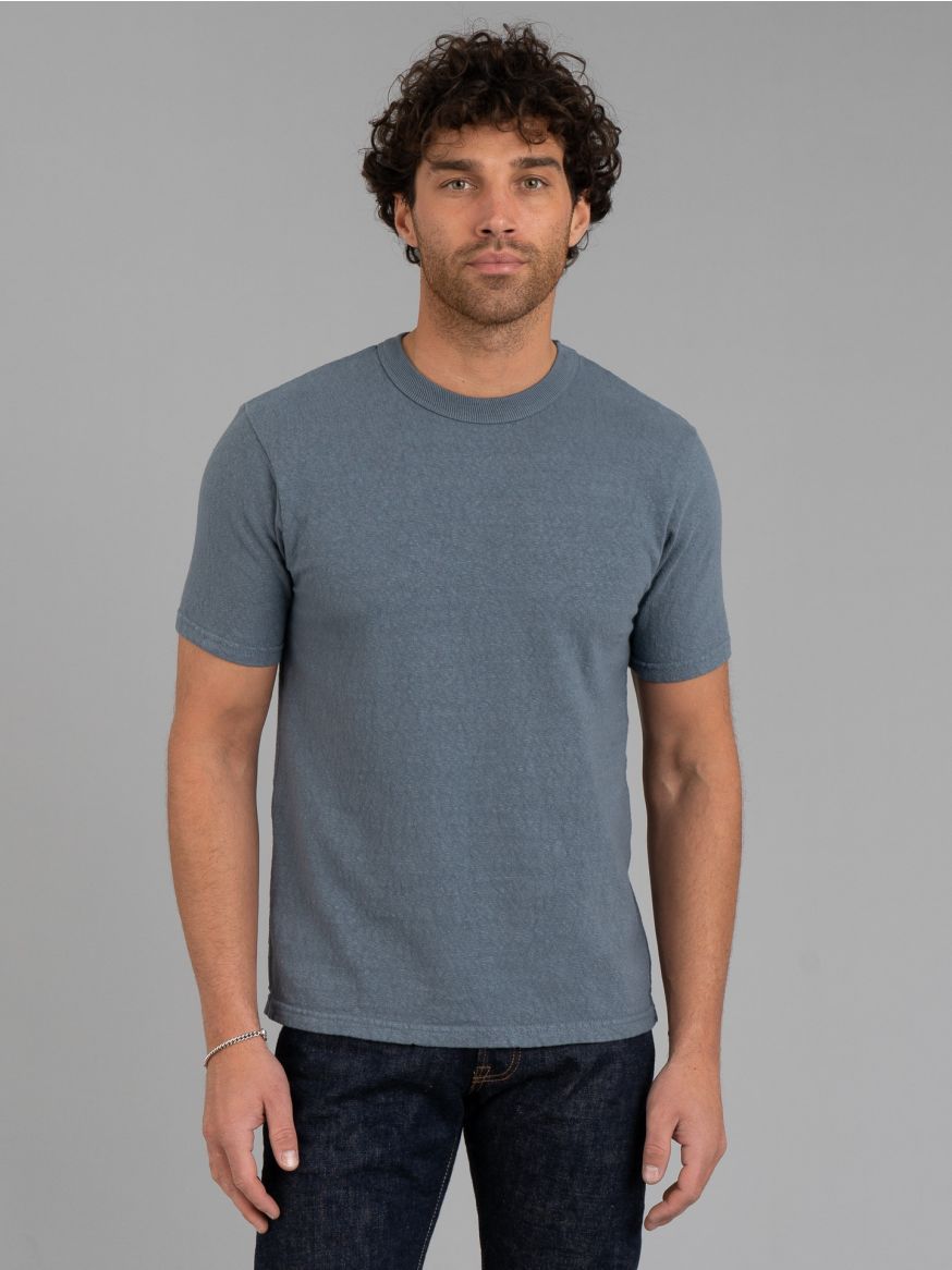 UES No.8 Slub Nep T Shirt - Grey Blue