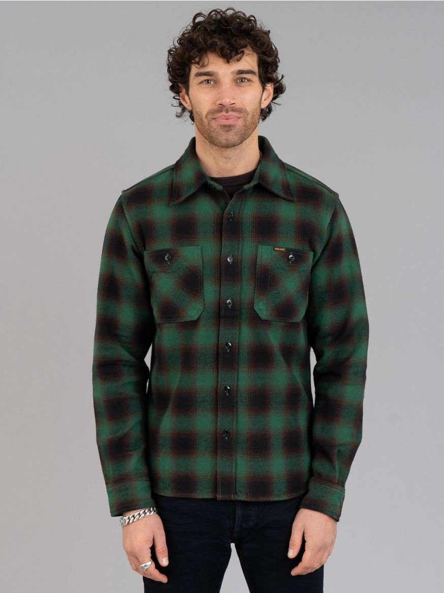 Iron Heart IHSH-379 Ultra Heavy Work Shirt Flannel - Green Ombré Check