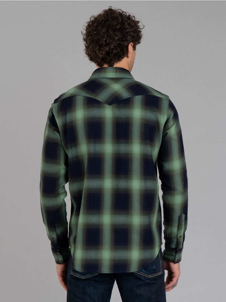 Iron Heart IHSH-348 9oz Selvedge Ombré Check Western Shirt - Green