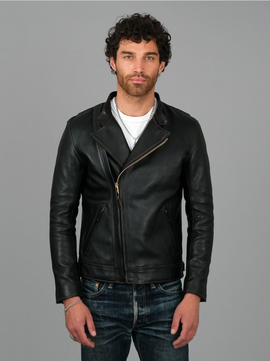 The Flat Head Horsehide Stand Collar Rider's Jacket - Black