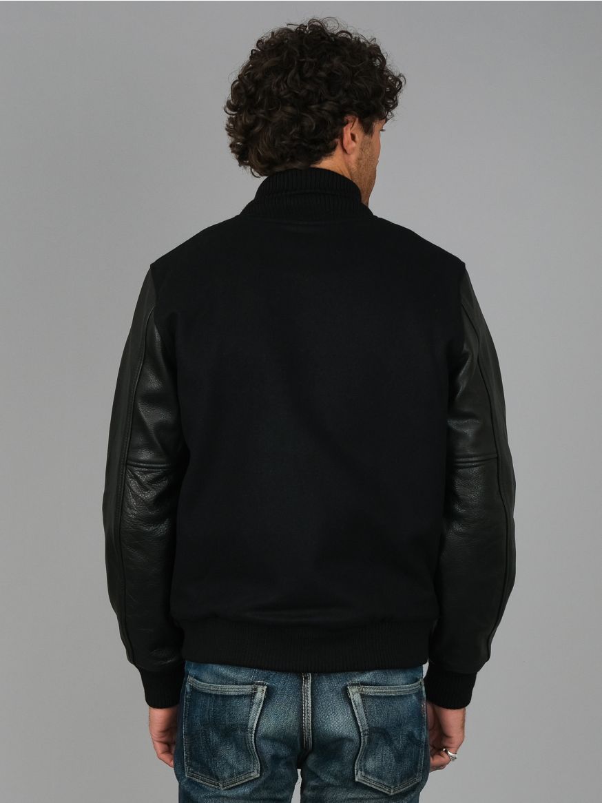 Dehen Leather & Wool Varsity Jacket - Black