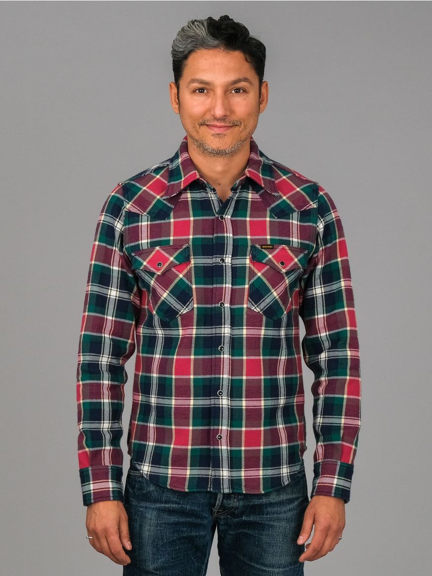 Iron Heart IHSH-336 Ultra Heavy Western Flannel - Navy Crazy Check