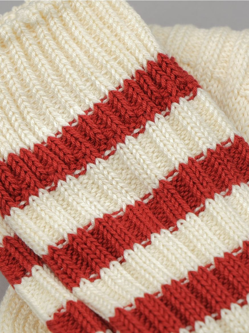 Decka Heavyweight Striped Sock - Ivory & Red
