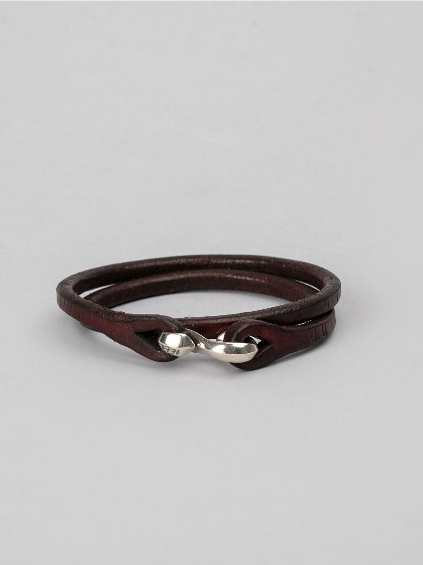The Flat Head Leather & Silver Double Bracelet - Brown