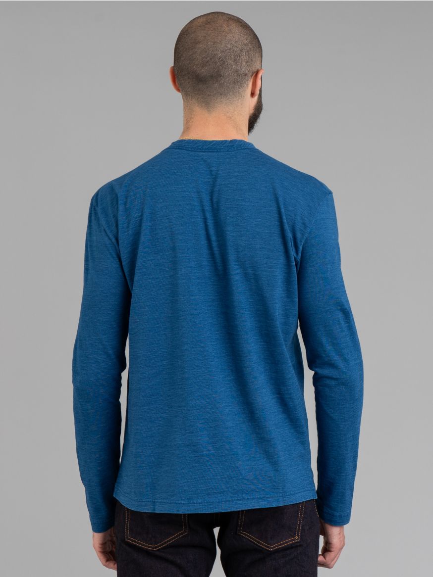 Pure Blue Japan Yarn Dyed Long Sleeve T Shirt - Mid Indigo