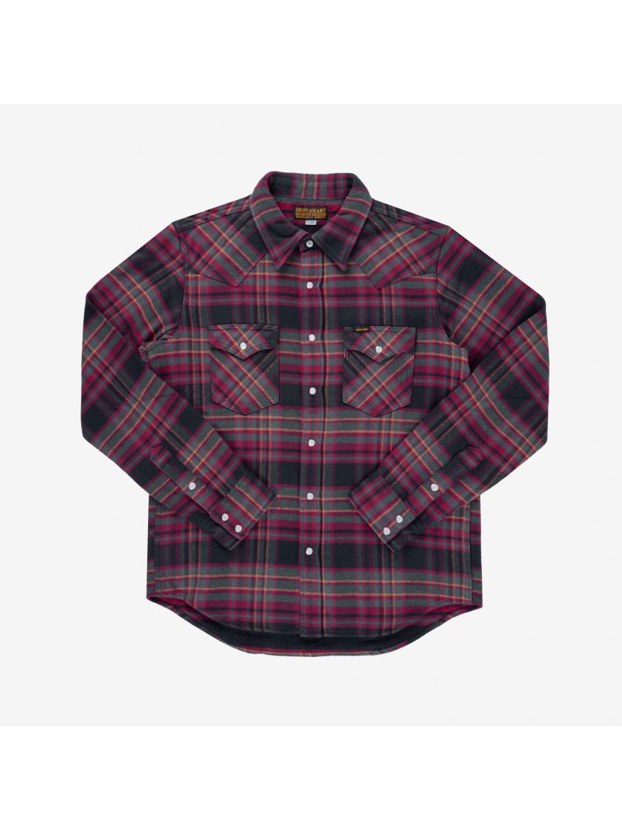 Iron Heart IHSH-403 Ultra Heavy Line Check Western Flannel - Grey