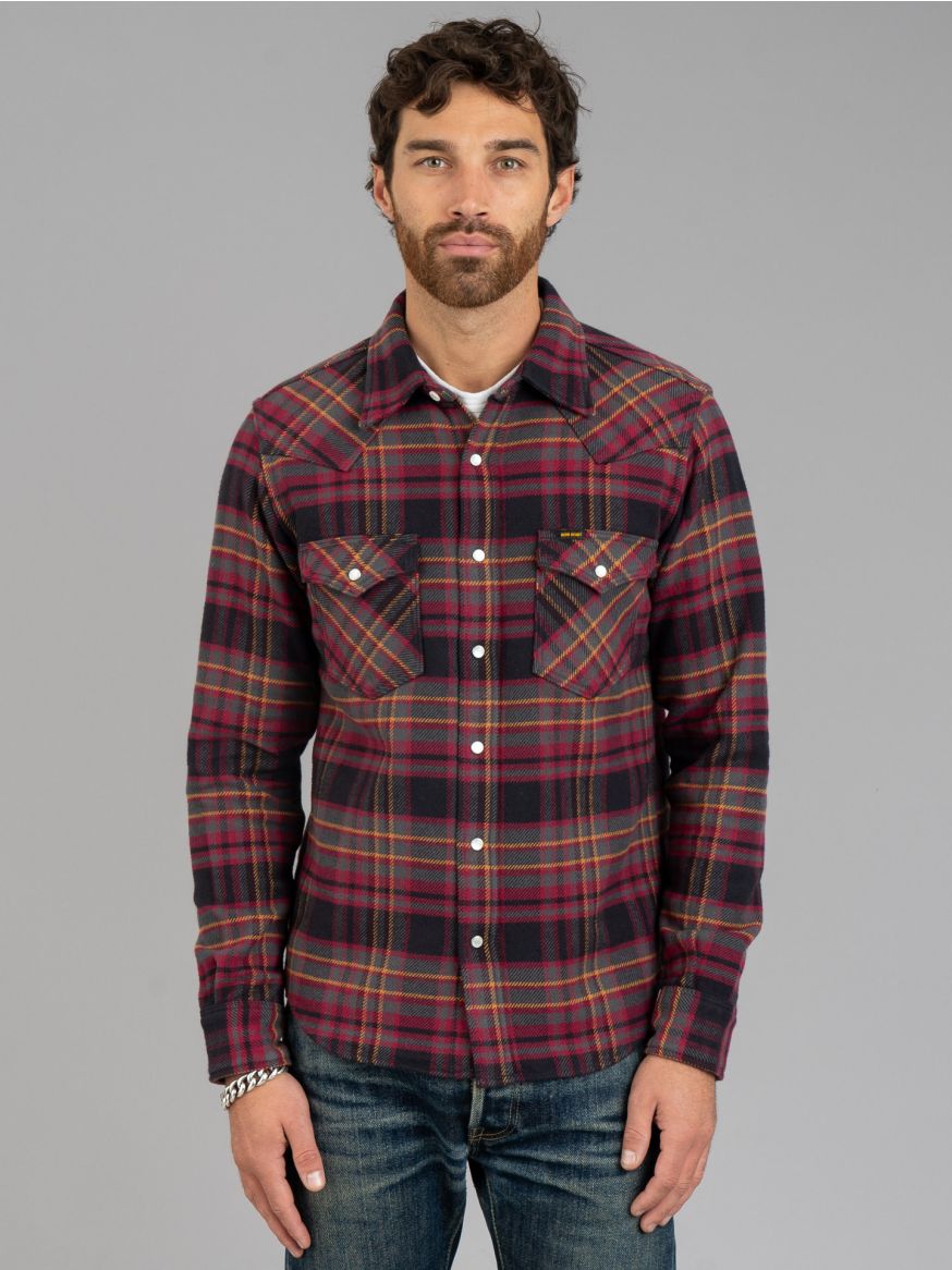 Iron Heart IHSH-403 Ultra Heavy Line Check Western Flannel - Grey