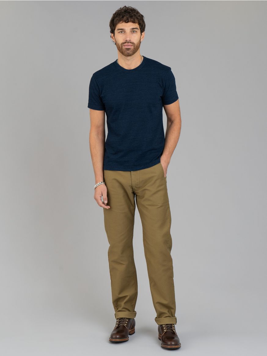 Pure Blue Japan Dark Beige Cotton Moleskin Trousers - Straight