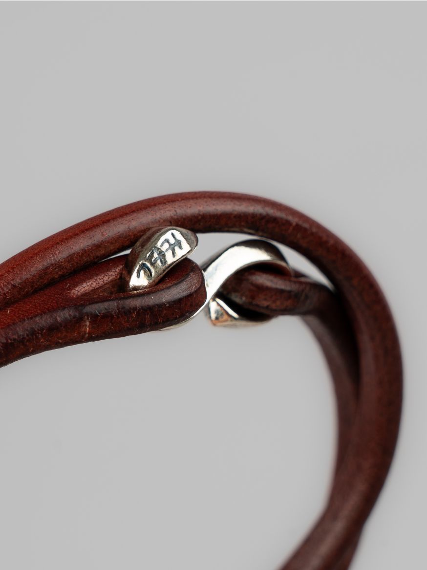 The Flat Head Leather & Silver Double Bracelet - Brown