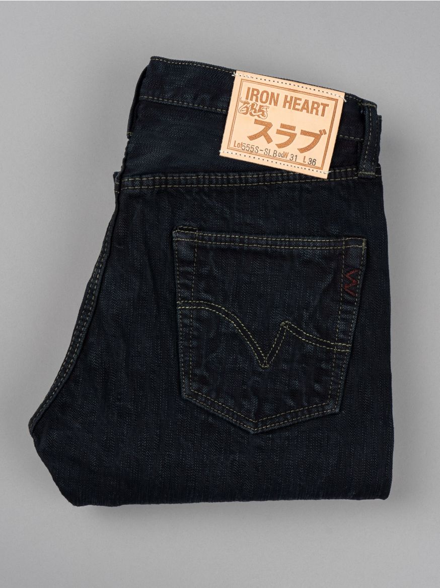 Iron Heart IH-555s-SLBOD 16oz  Slubby Selvedge Denim Jeans - Indigo Overdyed Black - Super Slim