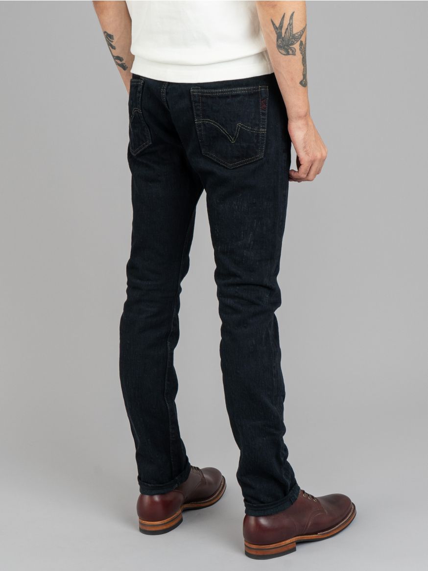 Iron Heart IH-555s-SLBOD 16oz  Slubby Selvedge Denim Jeans - Indigo Overdyed Black - Super Slim