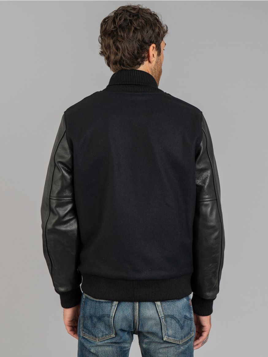 Dehen Leather & Wool Varsity Jacket - Black