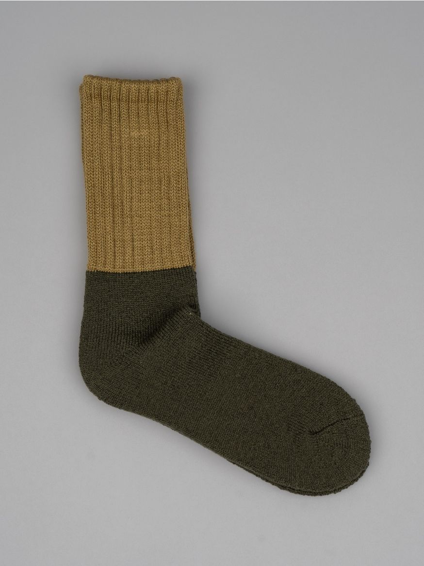 Decka-Showatabé Organic Cotton Ribbed Washable Wool Socks - Olive