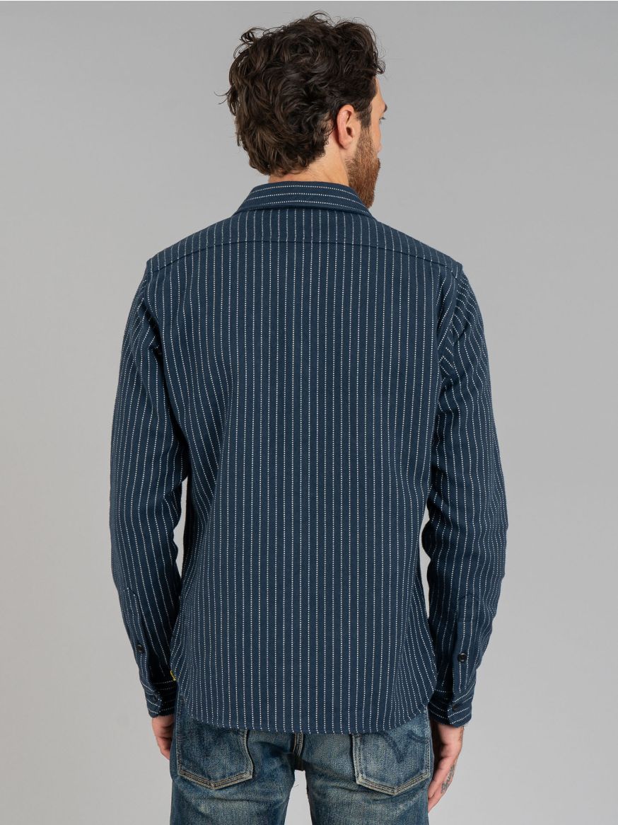 Iron Heart IHSH-402 Ultra Heavy Flannel Chalk Stripe Work Shirt - Navy