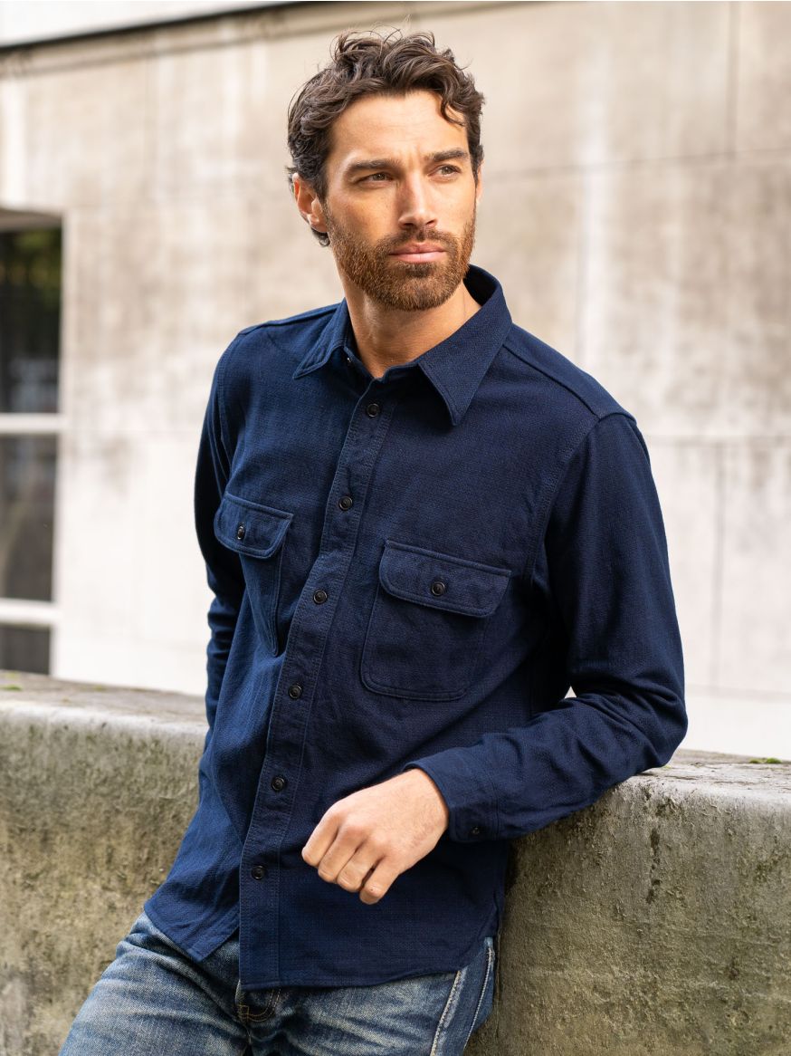 Samurai Indigo Spotted Work Shirt - Indigo & Black