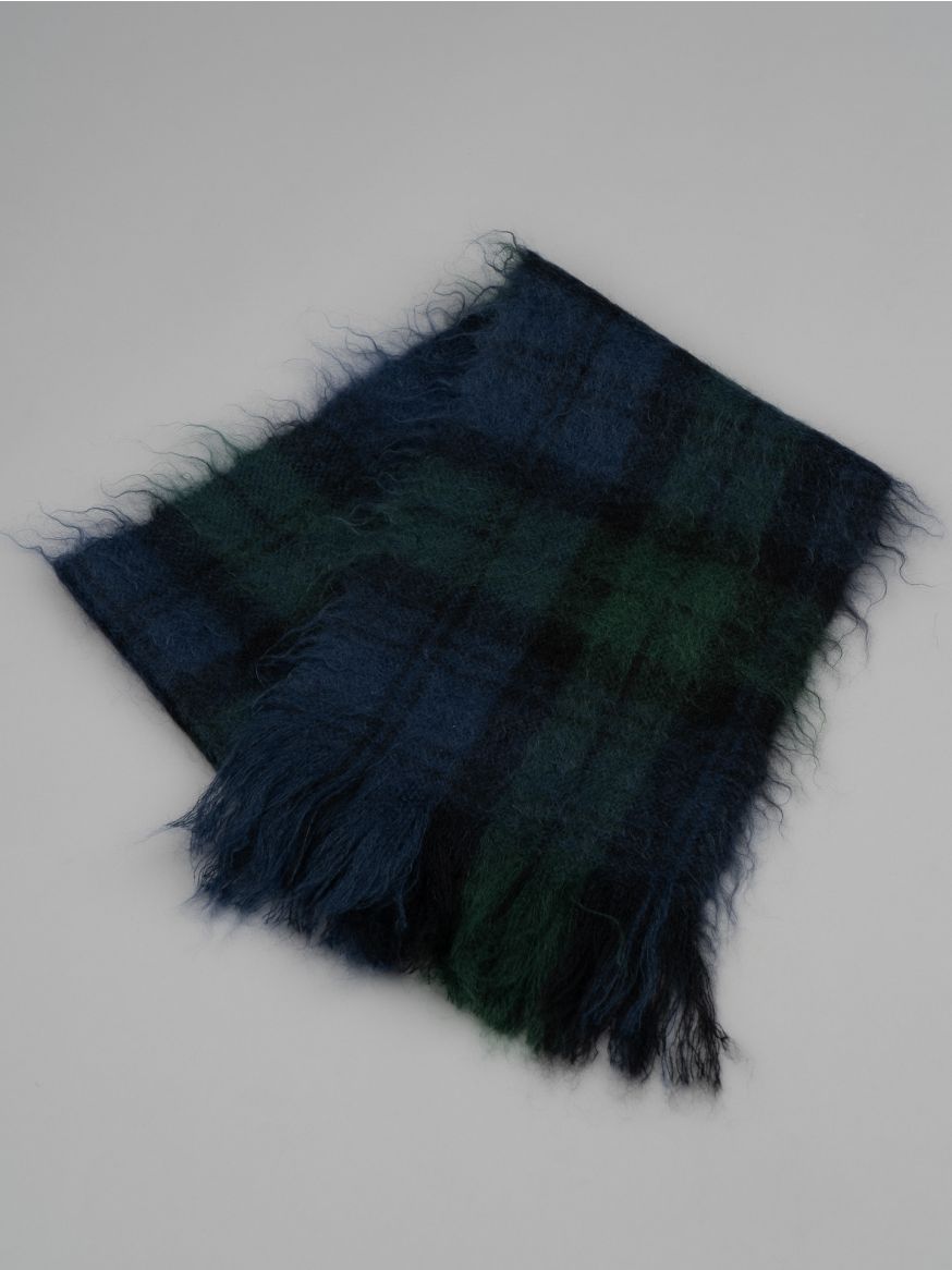 The Real McCoy's Mohair Scarf - Navy & Green Plaid