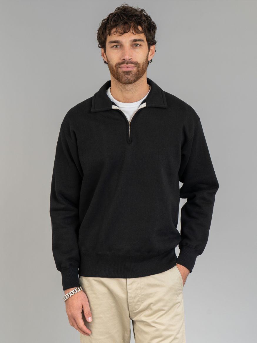 The Real McCoy’s 10oz Loopwheeled 1/4 Zip Sweatshirt - Black