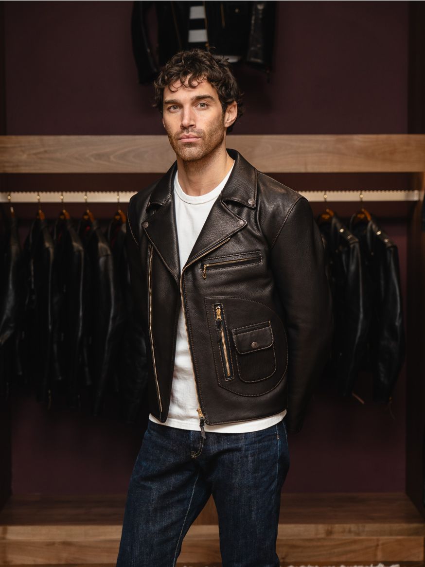 The Flat Head Deerskin Double Rider's Jacket - Black 