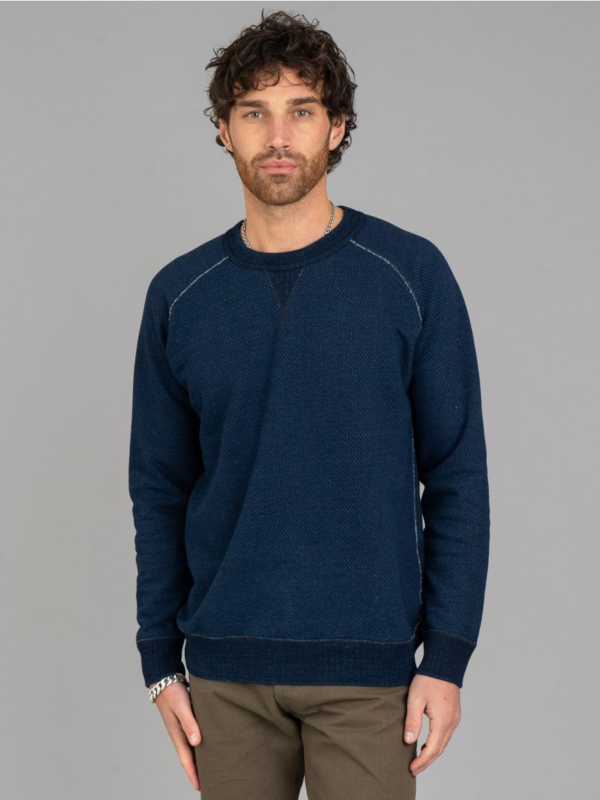 Pure Blue Japan Yarn-Dyed Sashiko Sweatshirt - Indigo