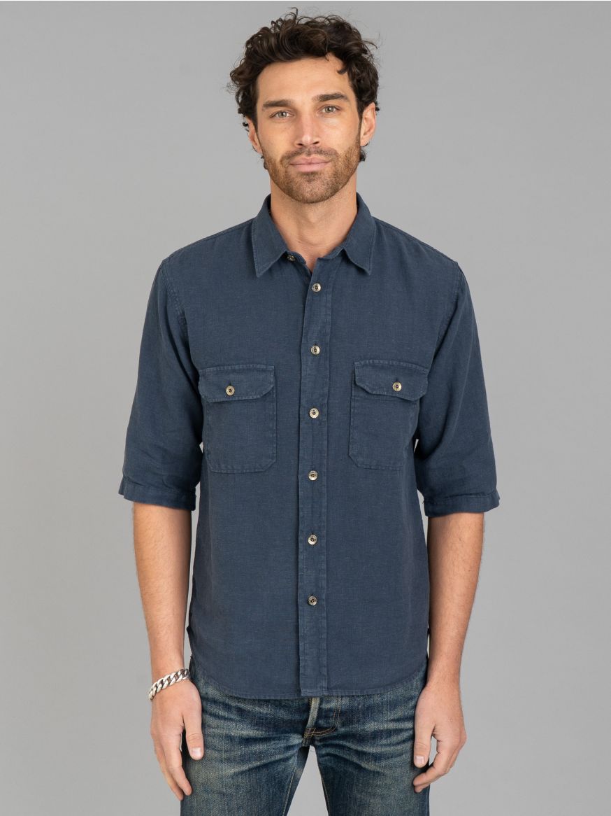 Indigofera Delray Linen Canvas Shirt - Mood Indigo